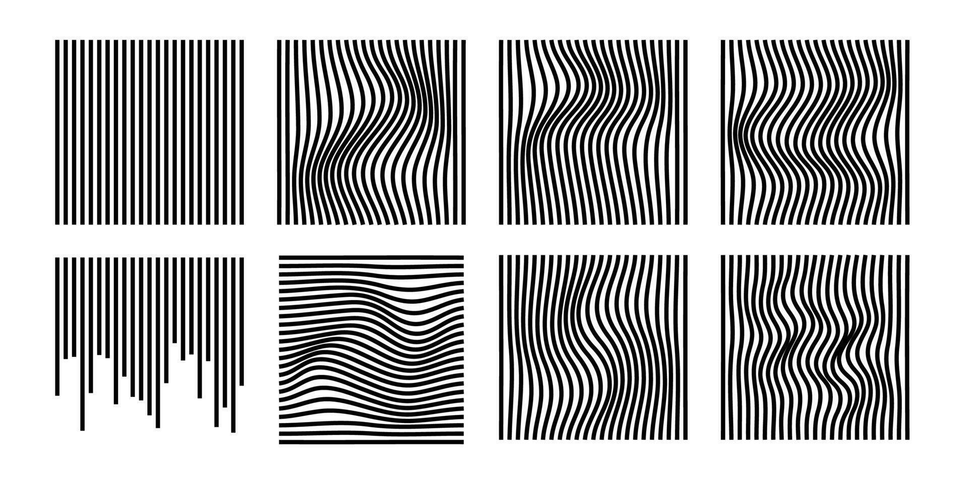 Set of stripe line art. Wave abstract Y2K element. Isolated on white background. vector