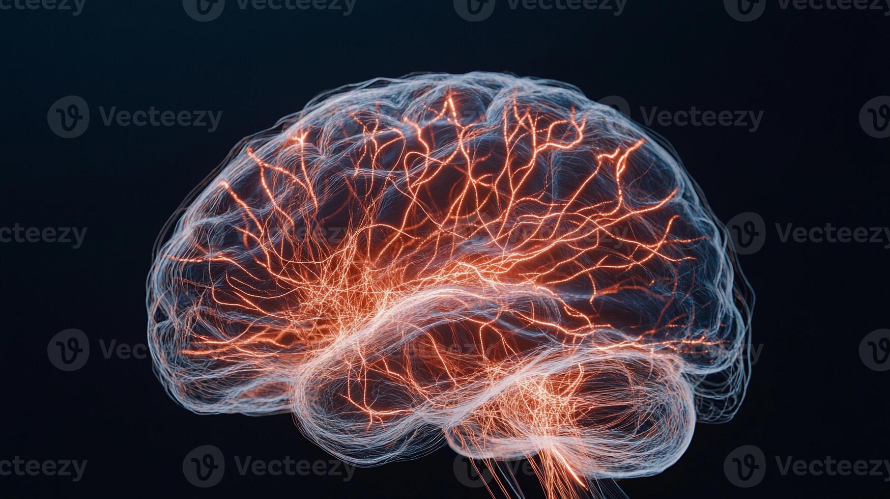 Brain anatomy, neural pathways highlighted. Complex neural network, 3D representation photo