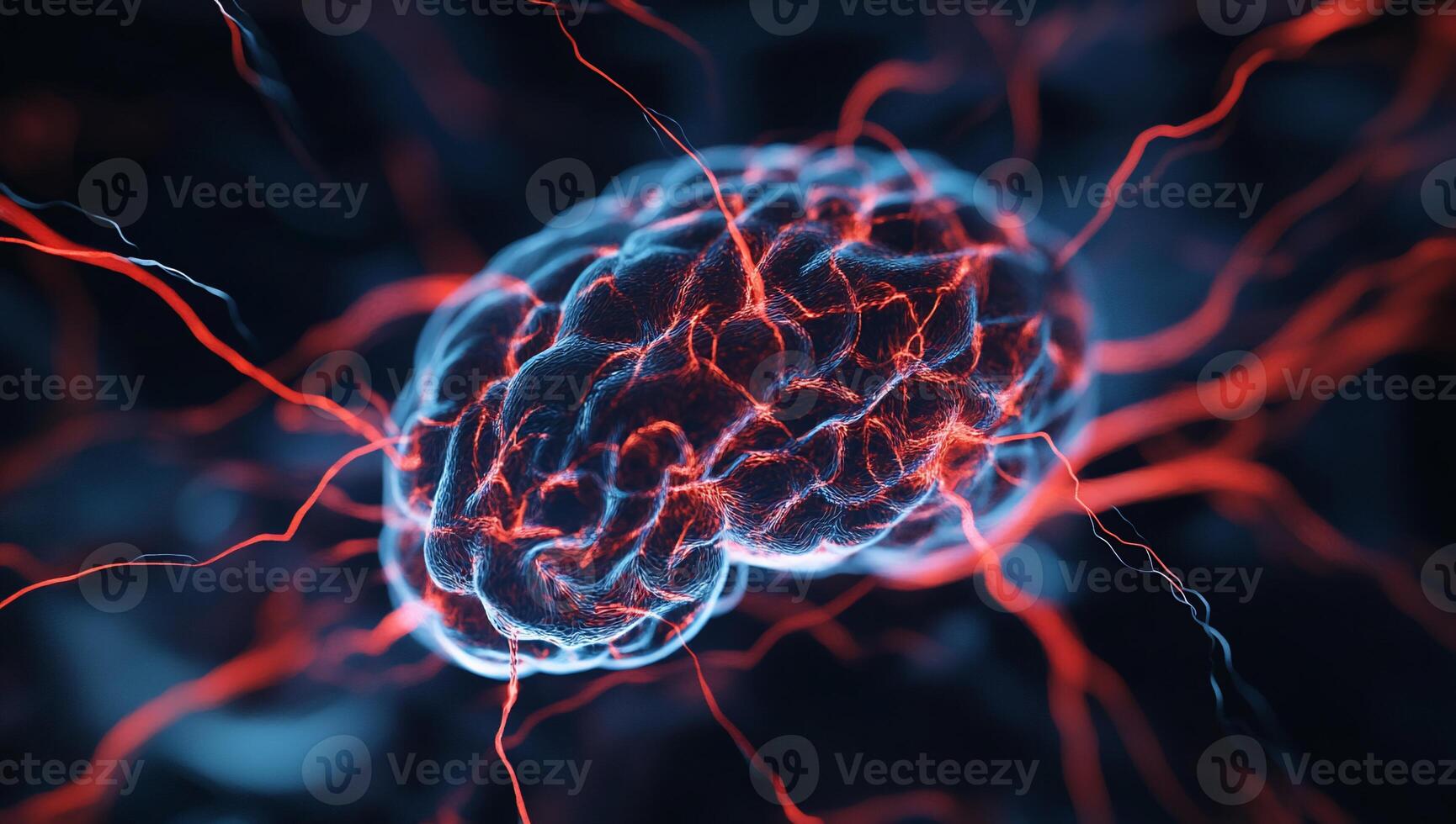 3D render of a brain with neural pathways. Detailed view of the intricate structure photo