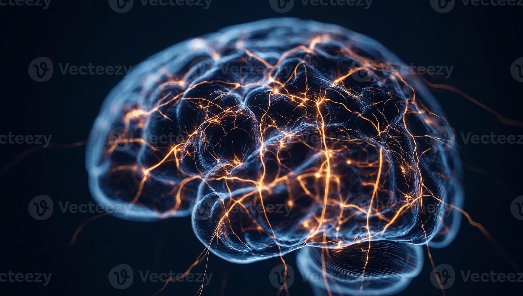 Neural network brain activity. Complex interplay of neurons and synapses visualized photo