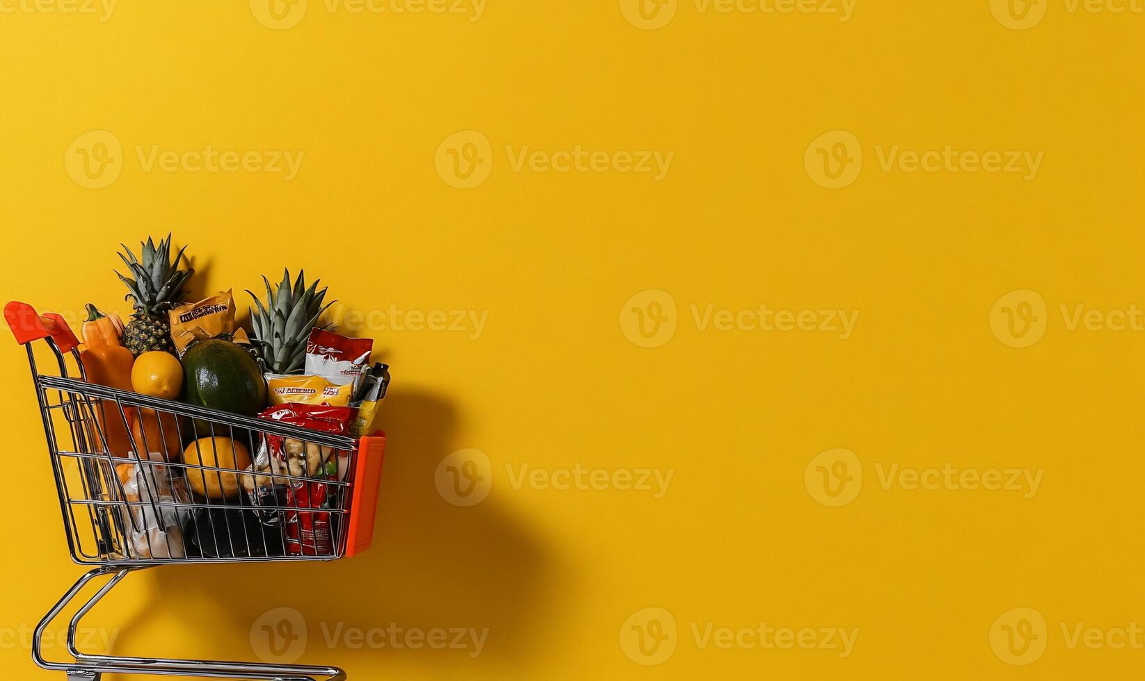 Grocery Shopping Cart Full of Produce and Snacks photo