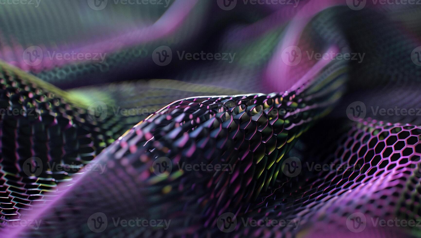 Abstract iridescent, textured, hexagonal mesh surface photo