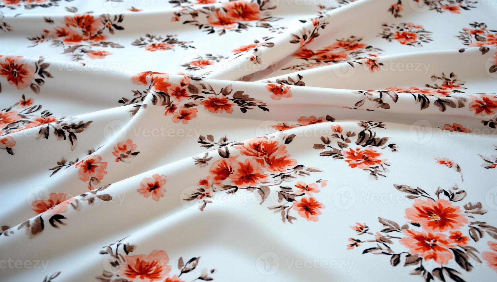 A white and orange floral print fabric photo