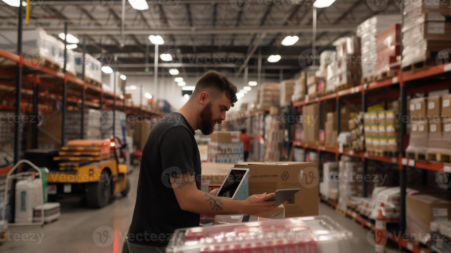 Warehouse worker using tablet photo