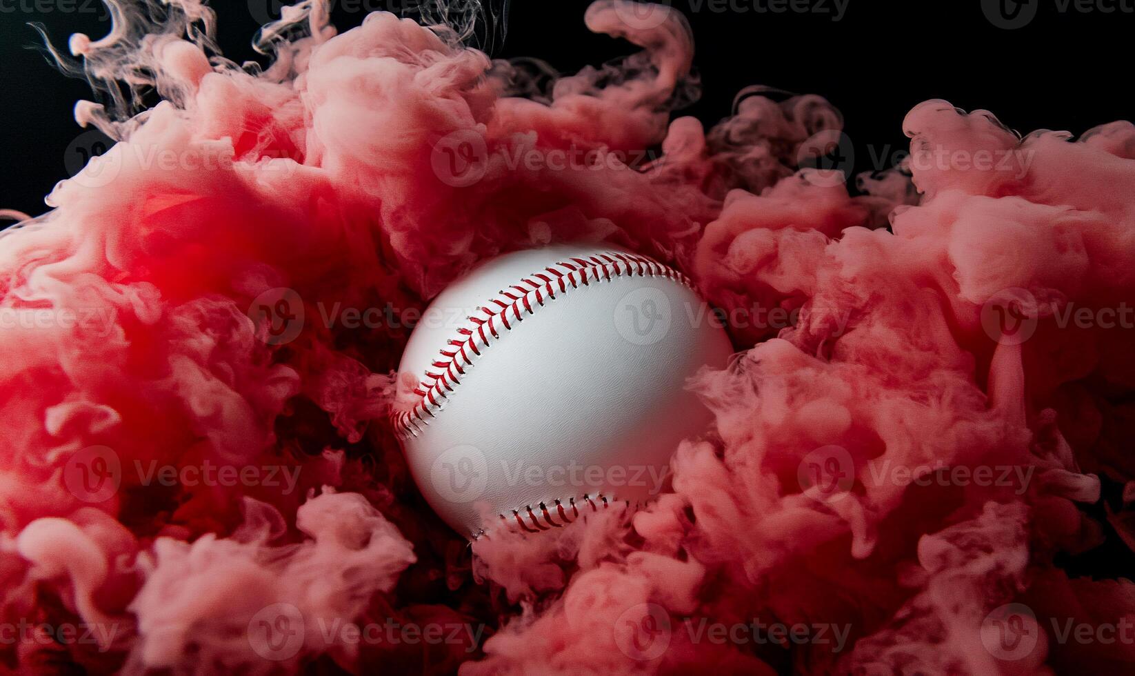 A baseball is surrounded by pink smoke photo