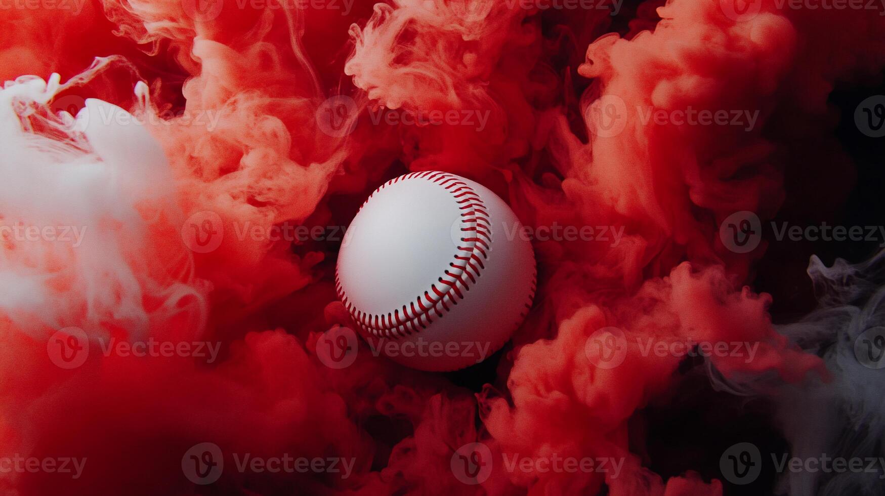 Baseball in a Red and White Smoke Cloud photo