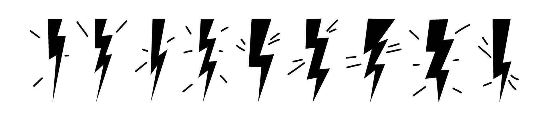 Thunder hand doodle. Lightning bolt energy flash drawn icon. Flat illustration isolated on white background. vector