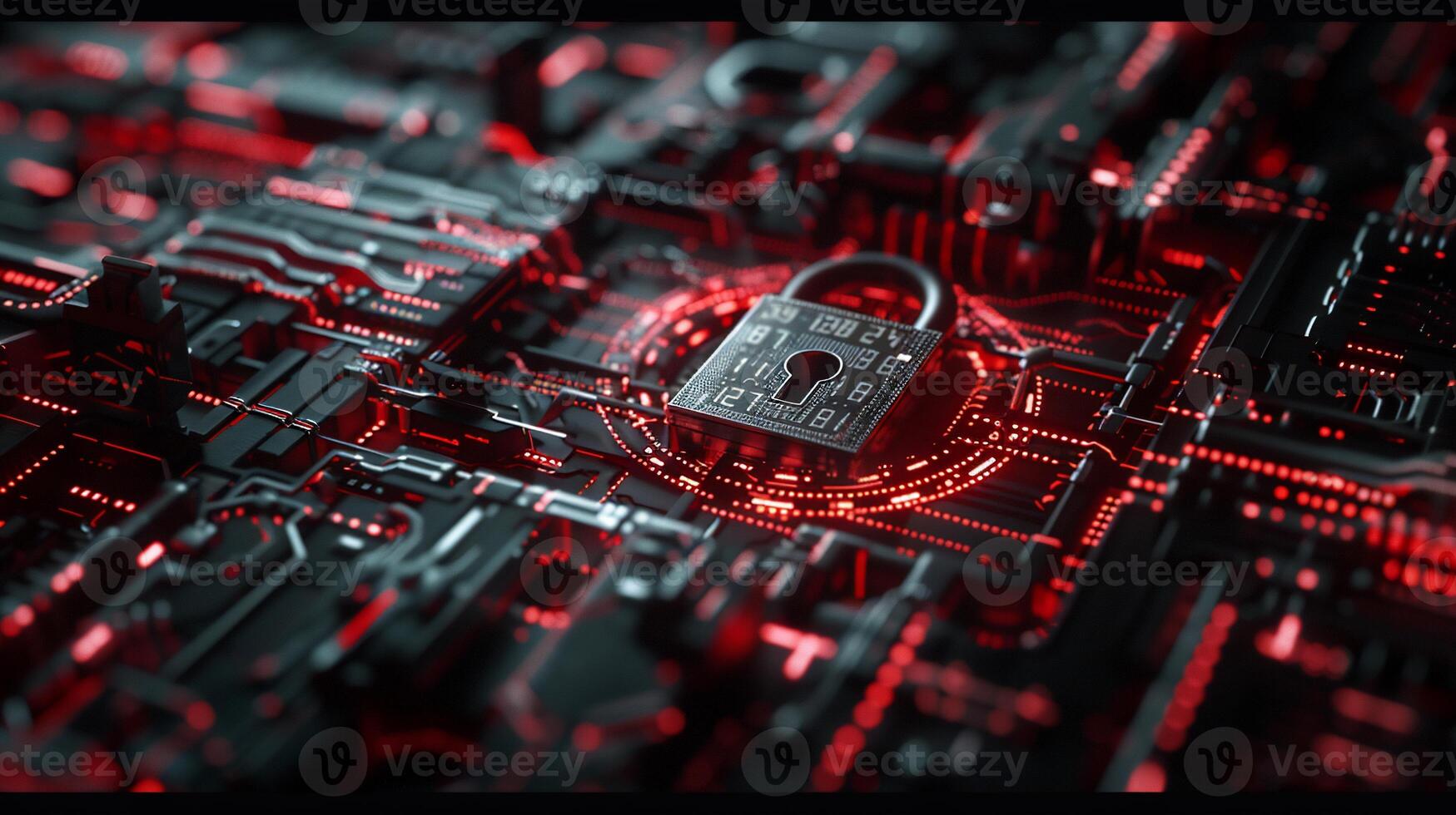 A red padlock on a circuit board photo