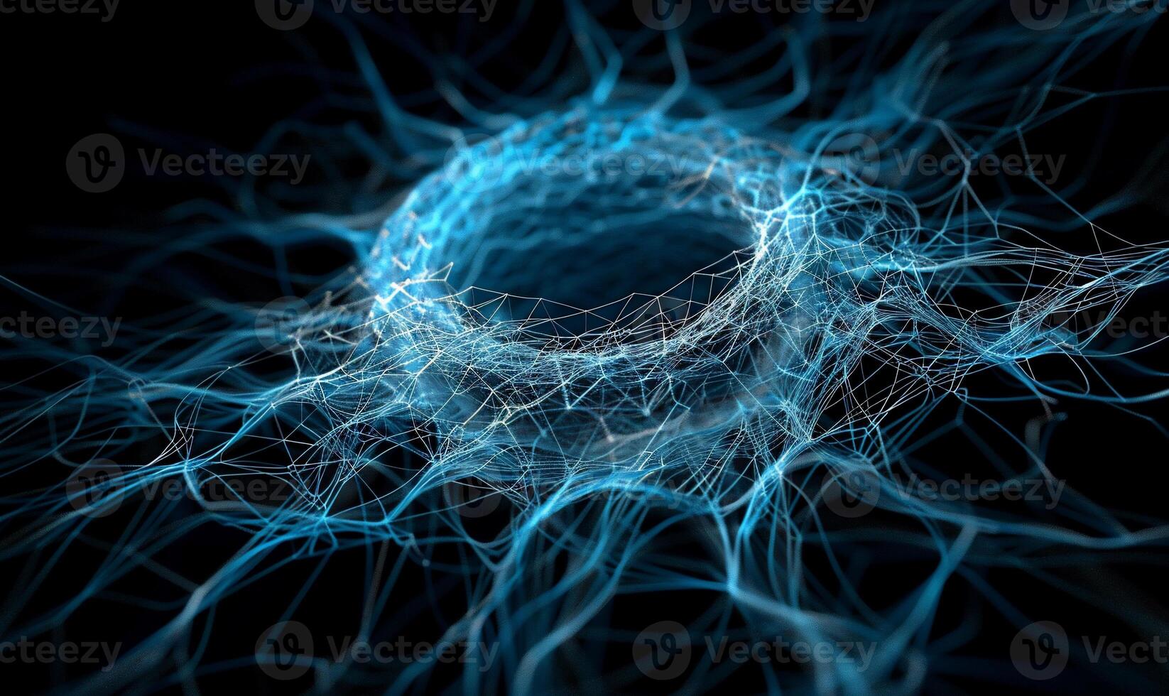 A cell with a blue light shining through it photo