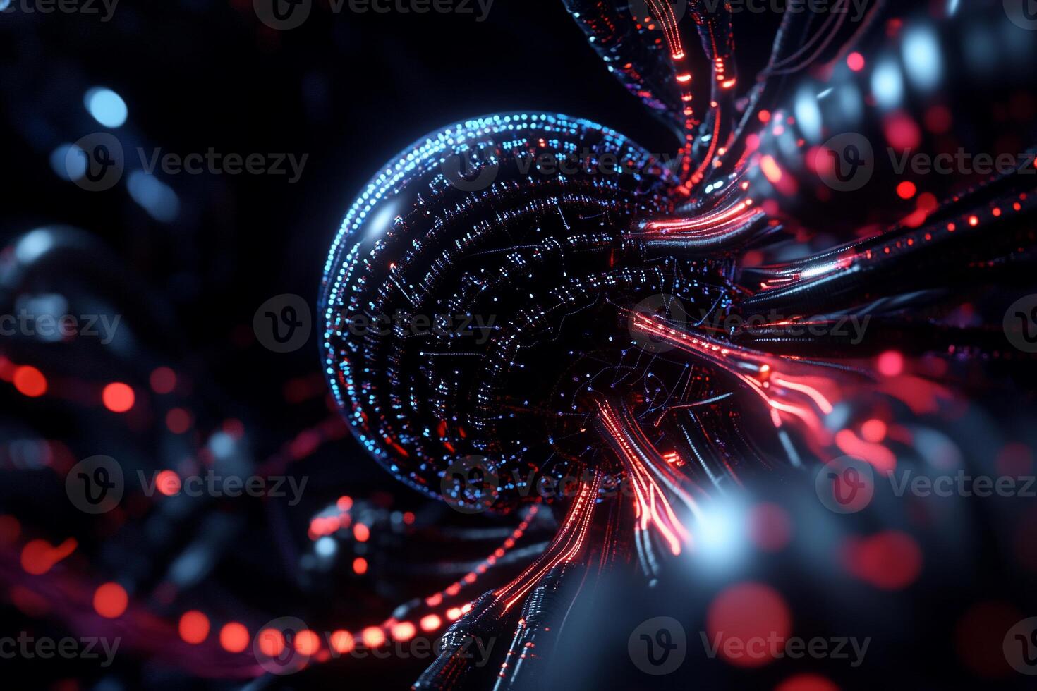Futuristic sphere, interconnected network. Intricate circuitry and glowing connections, digital art photo