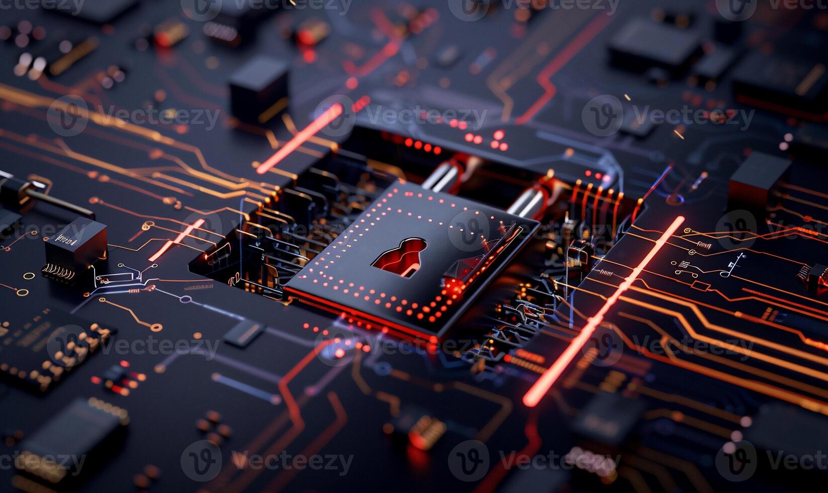 Cybersecurity chip embedded in circuit board photo