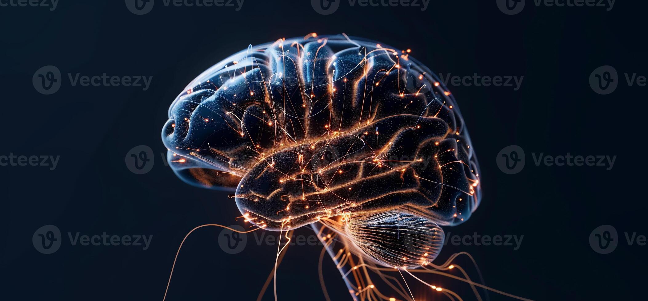 The brain is glowing with light photo