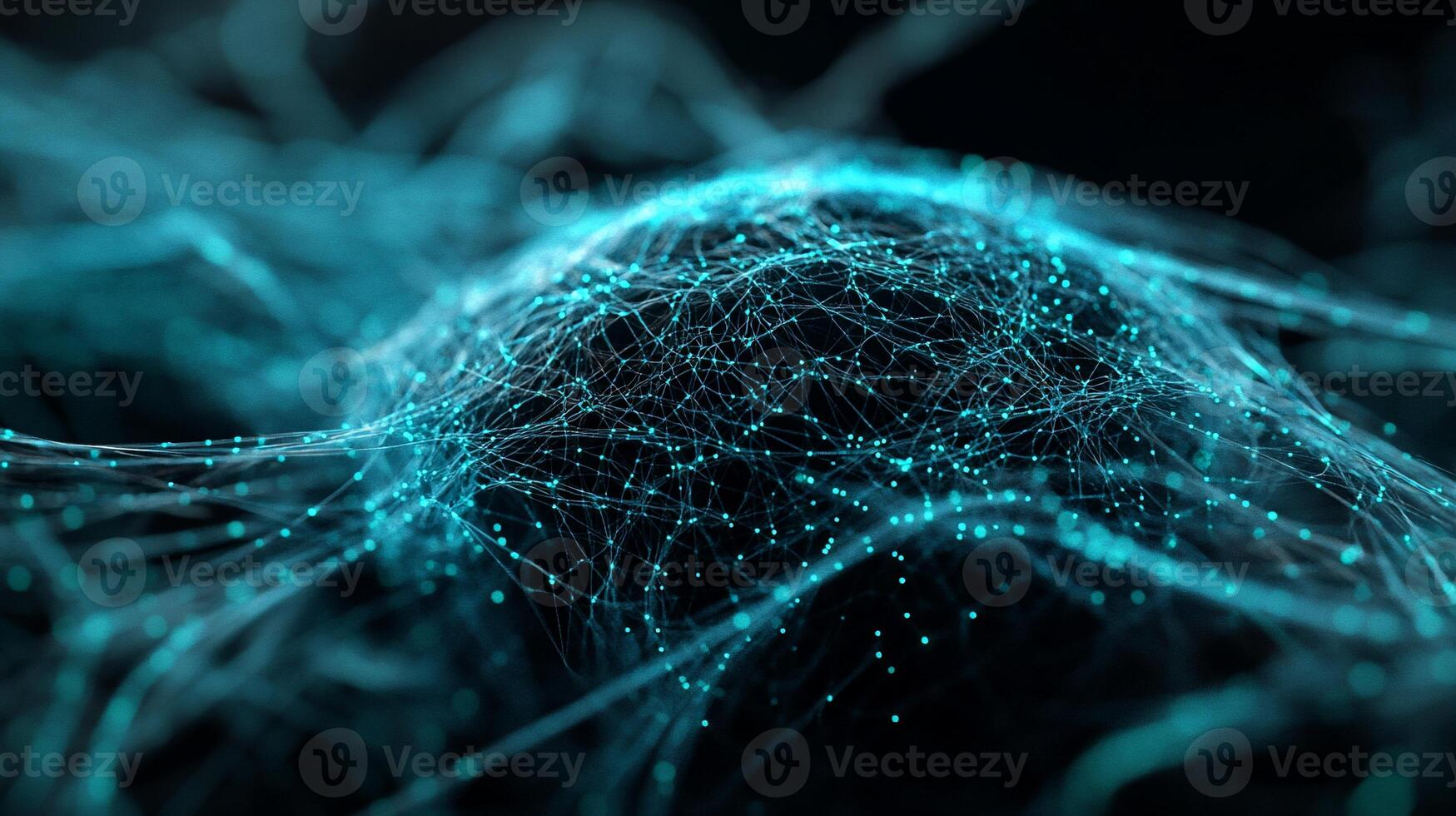 Abstract network of glowing points and lines. Complex, interconnected structure. Digital representation of data flow or neural network photo