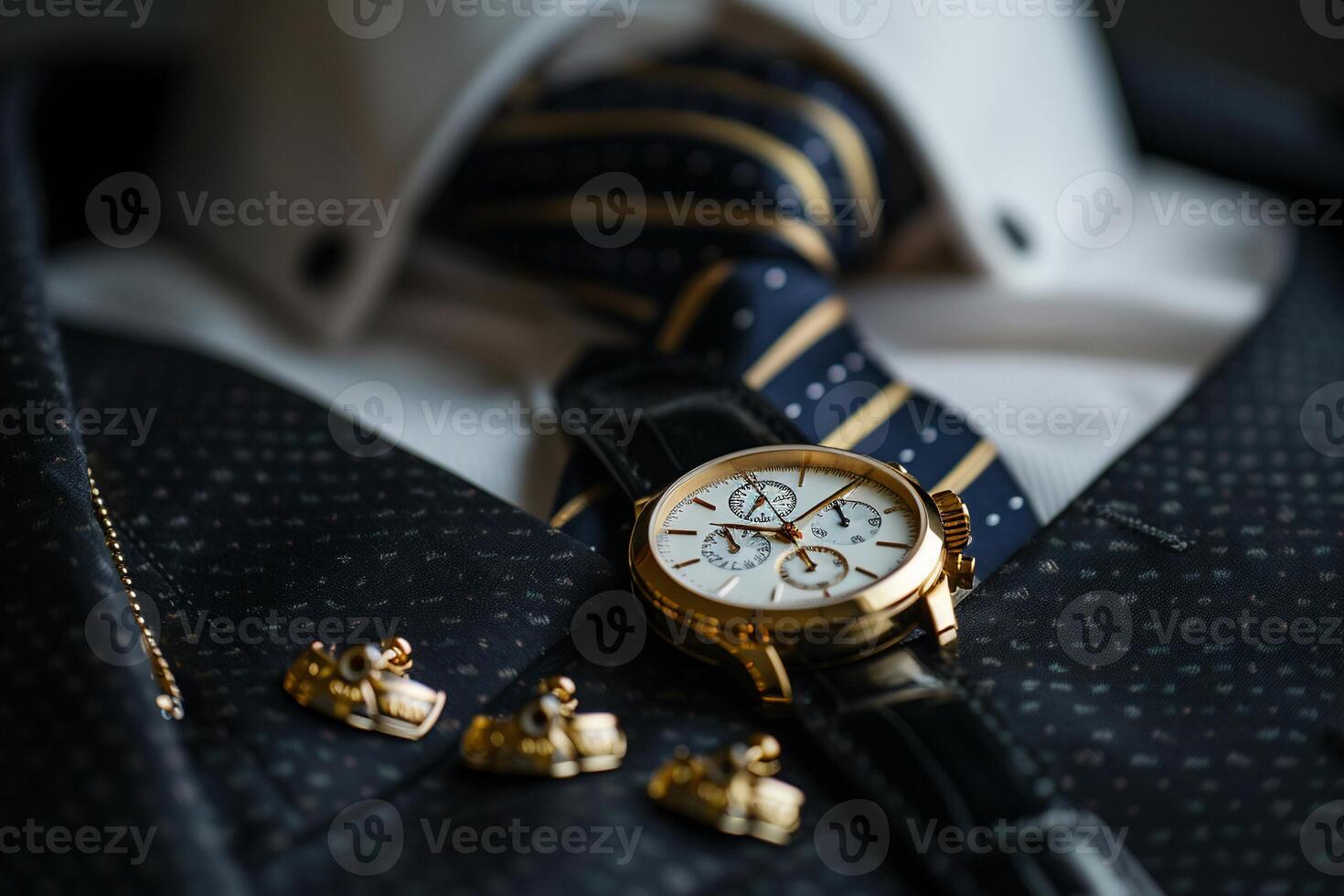 A watch and a tie on a suit photo