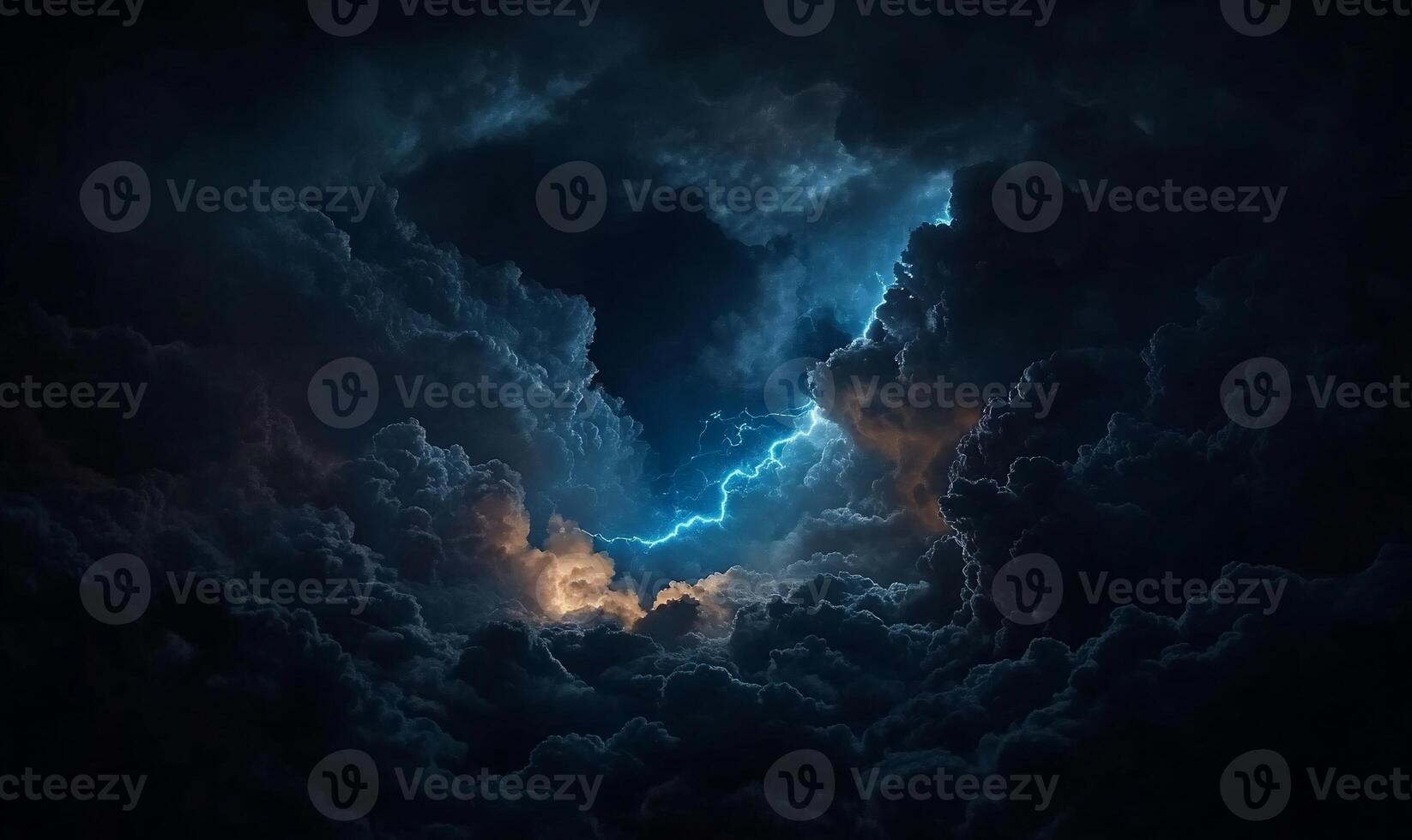 Dark stormy clouds with vibrant lightning photo