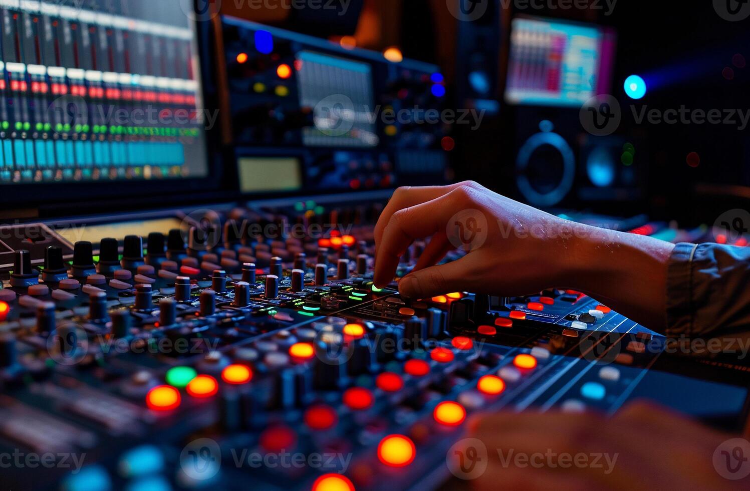 Mixing audio in a professional recording studio photo