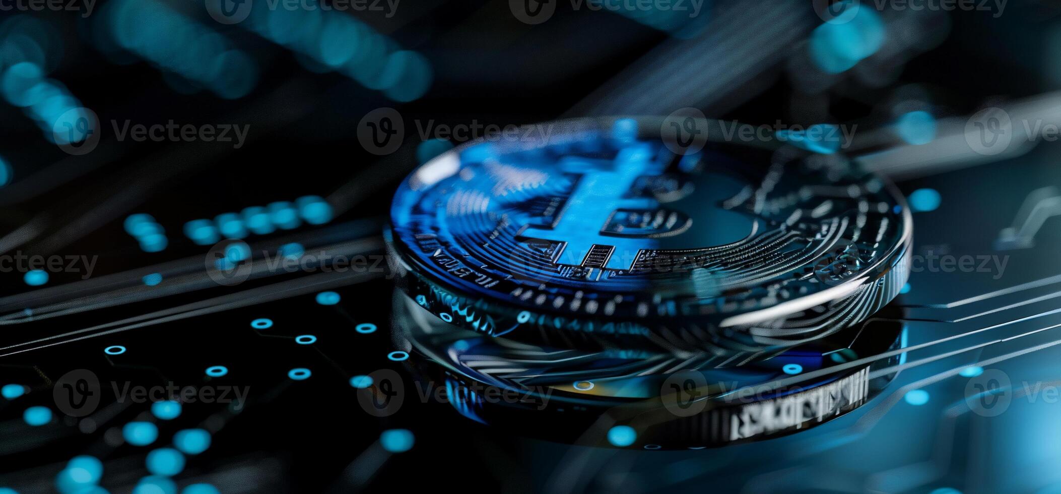 Digital Cryptocurrency Coin on Circuit Board photo