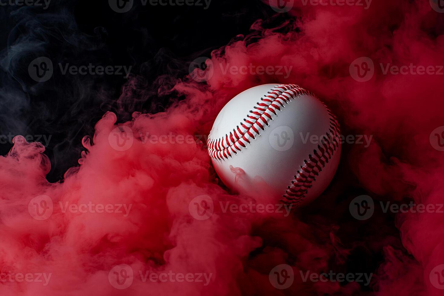 A baseball in a red smoke photo