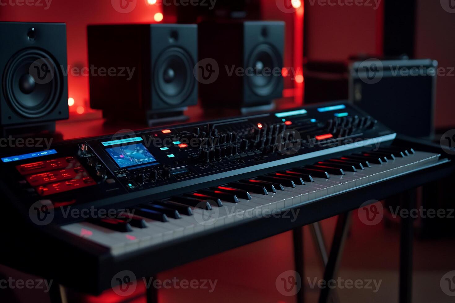 Professional digital audio workstation keyboard in a recording studio photo