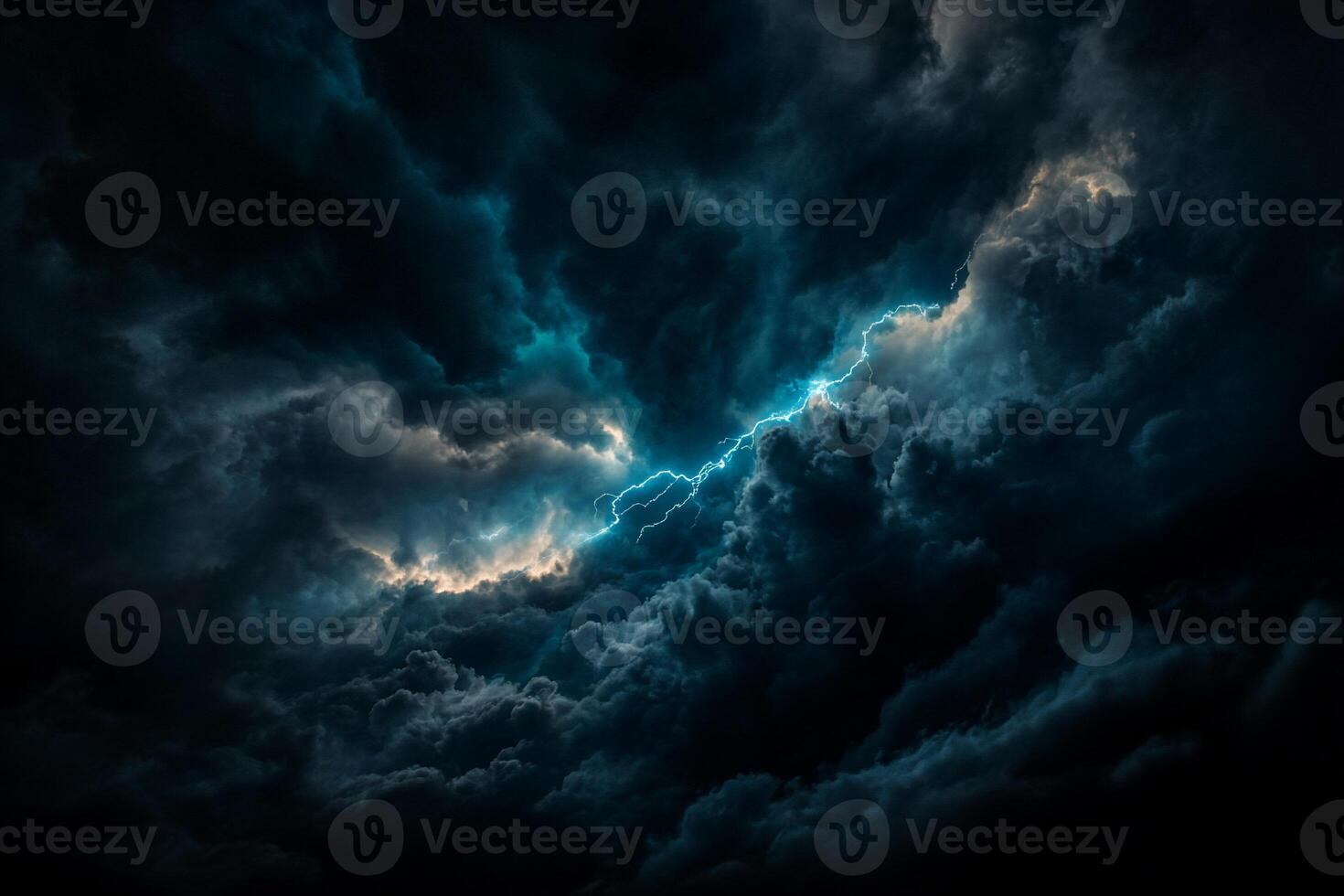Dark, stormy clouds with flashes of lightning photo