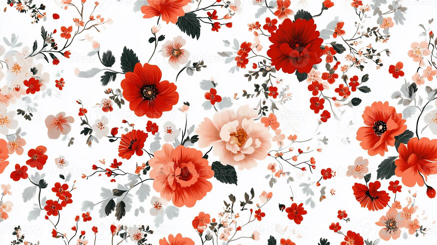 Floral pattern with red and peach blossoms photo