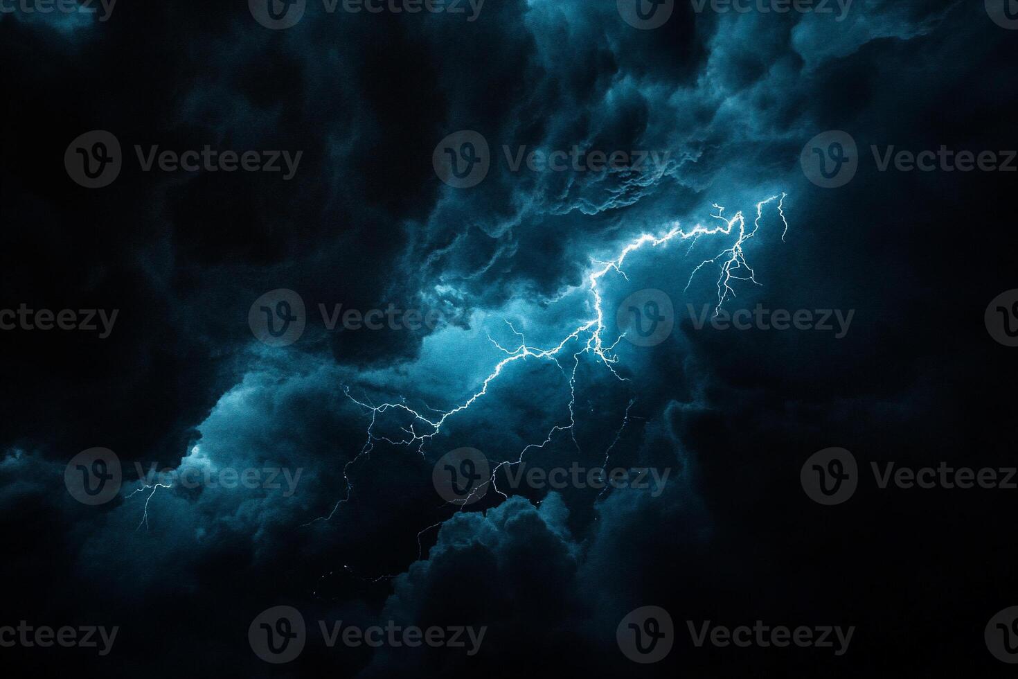 Lightning in the dark sky with dark clouds photo