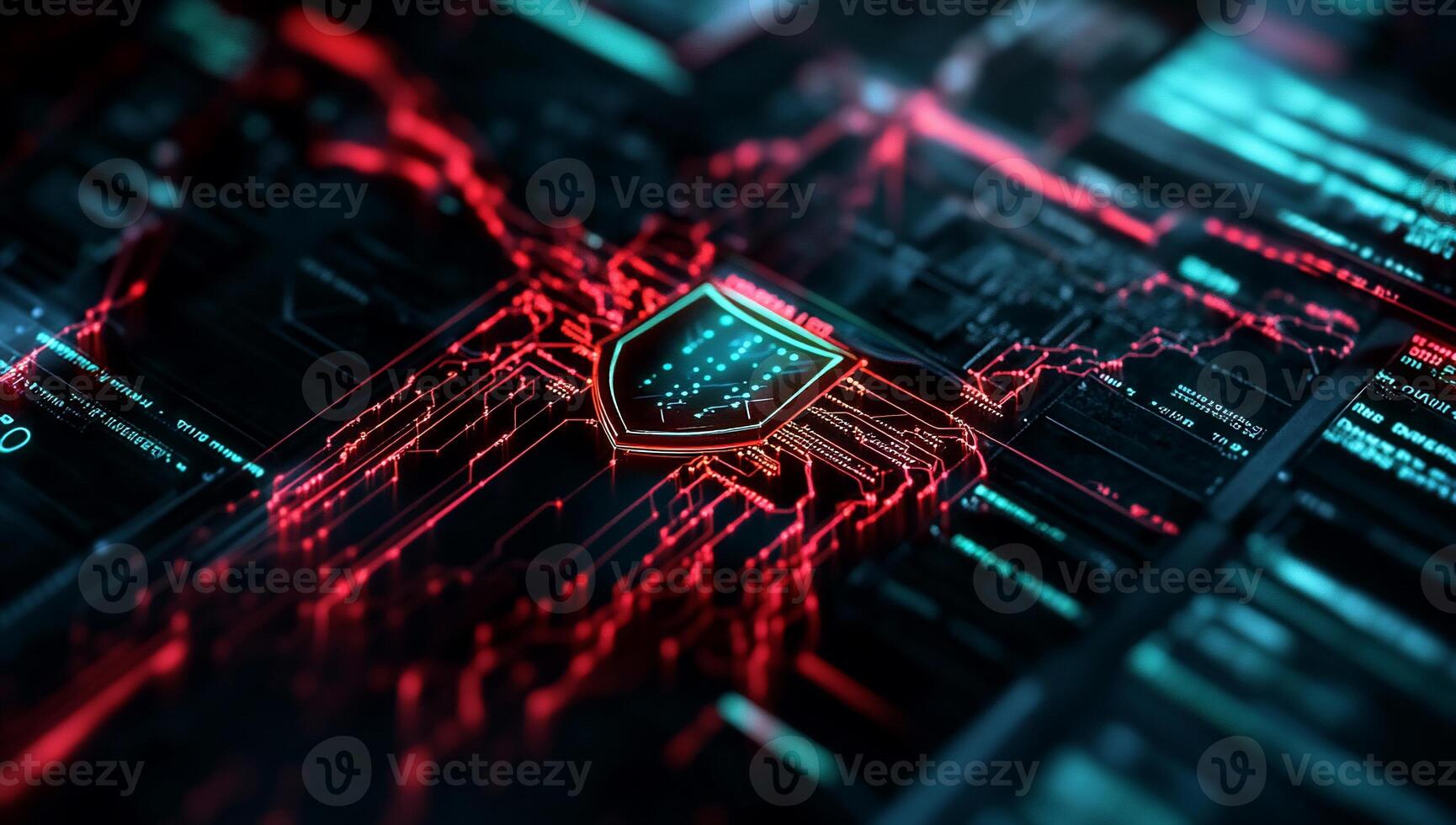 Cybersecurity shield on circuit board photo