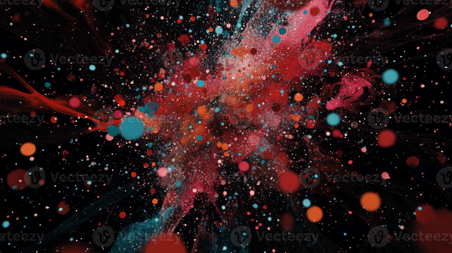 Abstract explosion of vibrant colors and particles photo