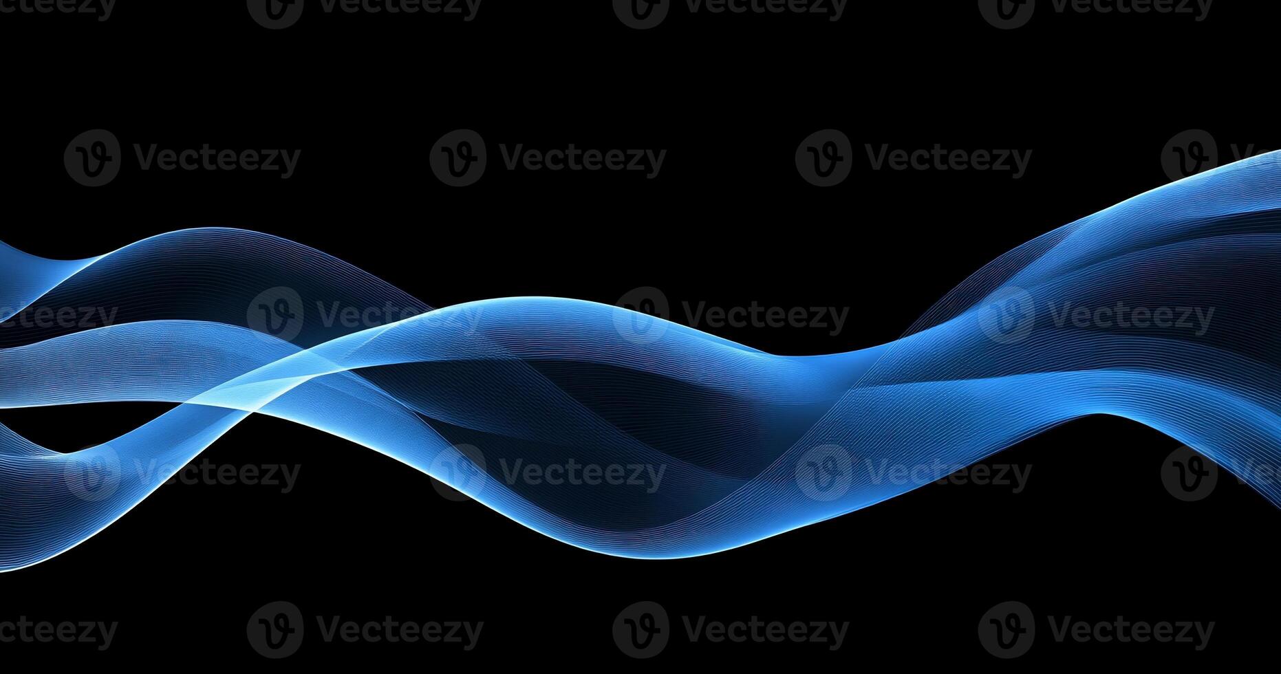 Abstract flowing blue waves on black background photo