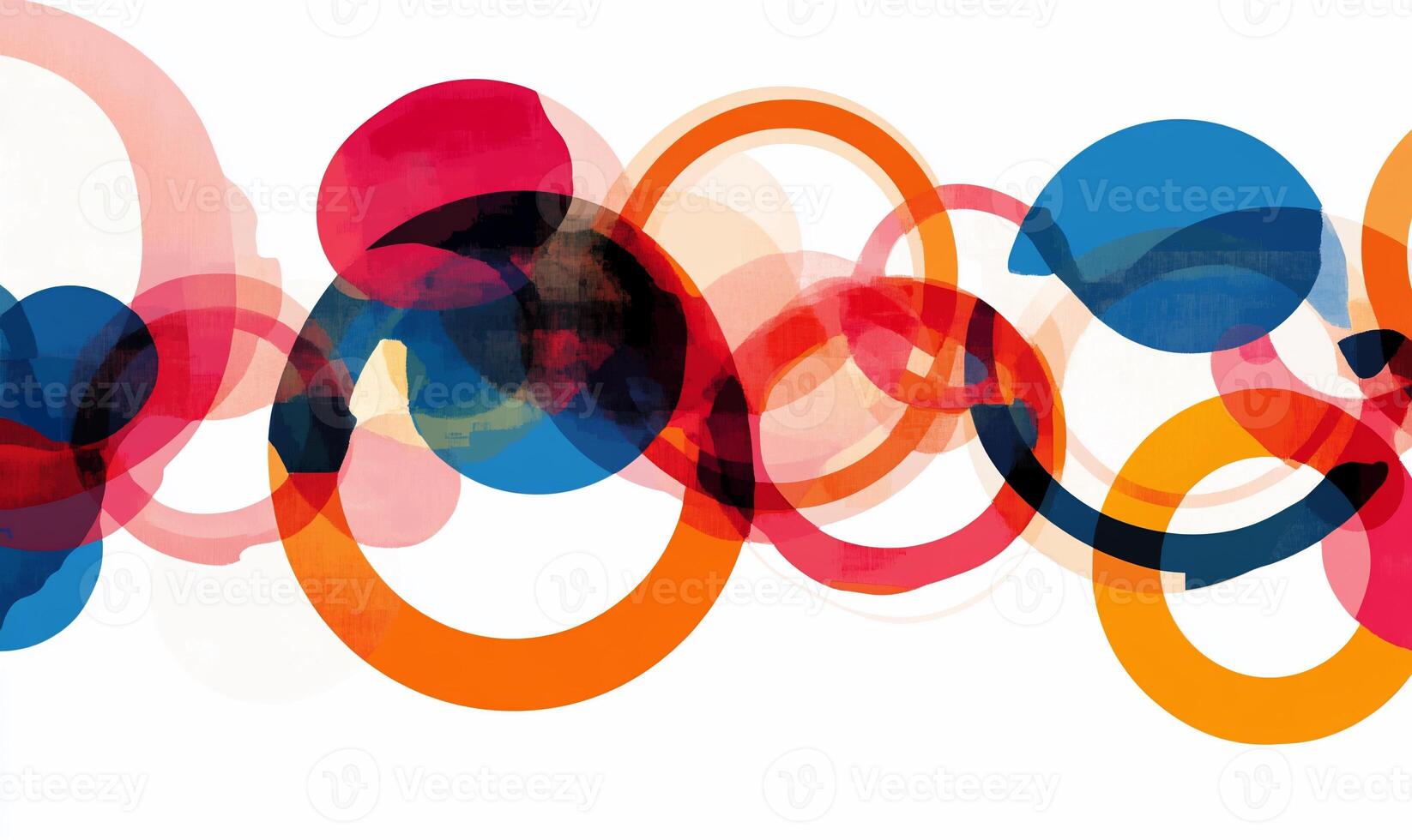 Abstract circles in vibrant colors. Layered circles of various shades of red, orange, yellow, blue, and pink in a dynamic, flowing pattern photo
