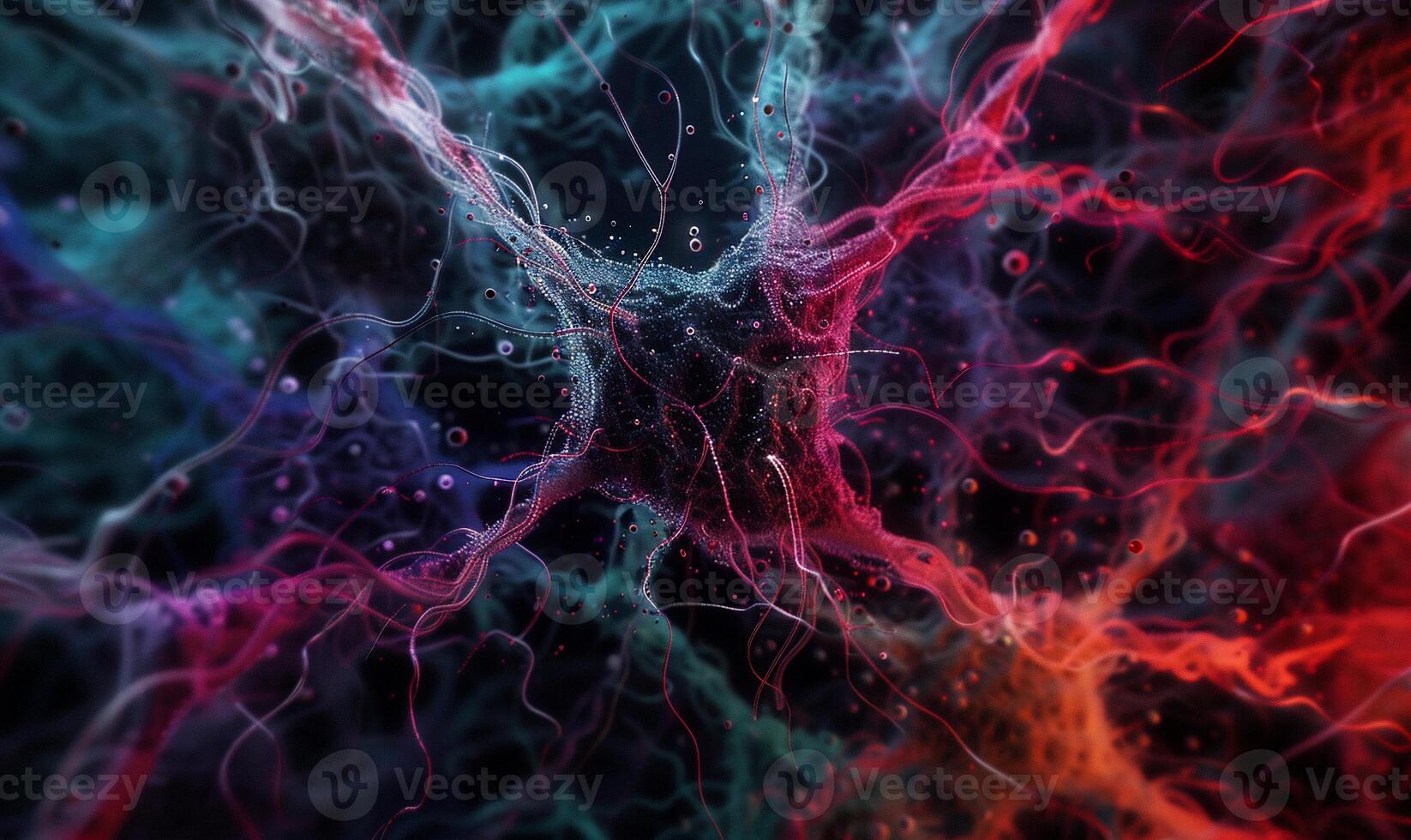 Abstract vibrant swirling network of threads and particles photo