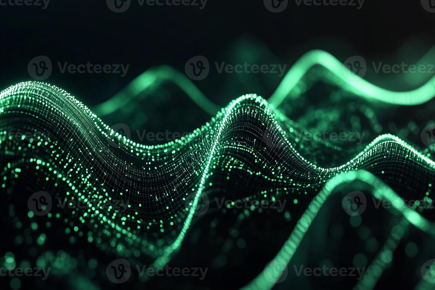 Abstract data visualization, flowing green wave patterns photo