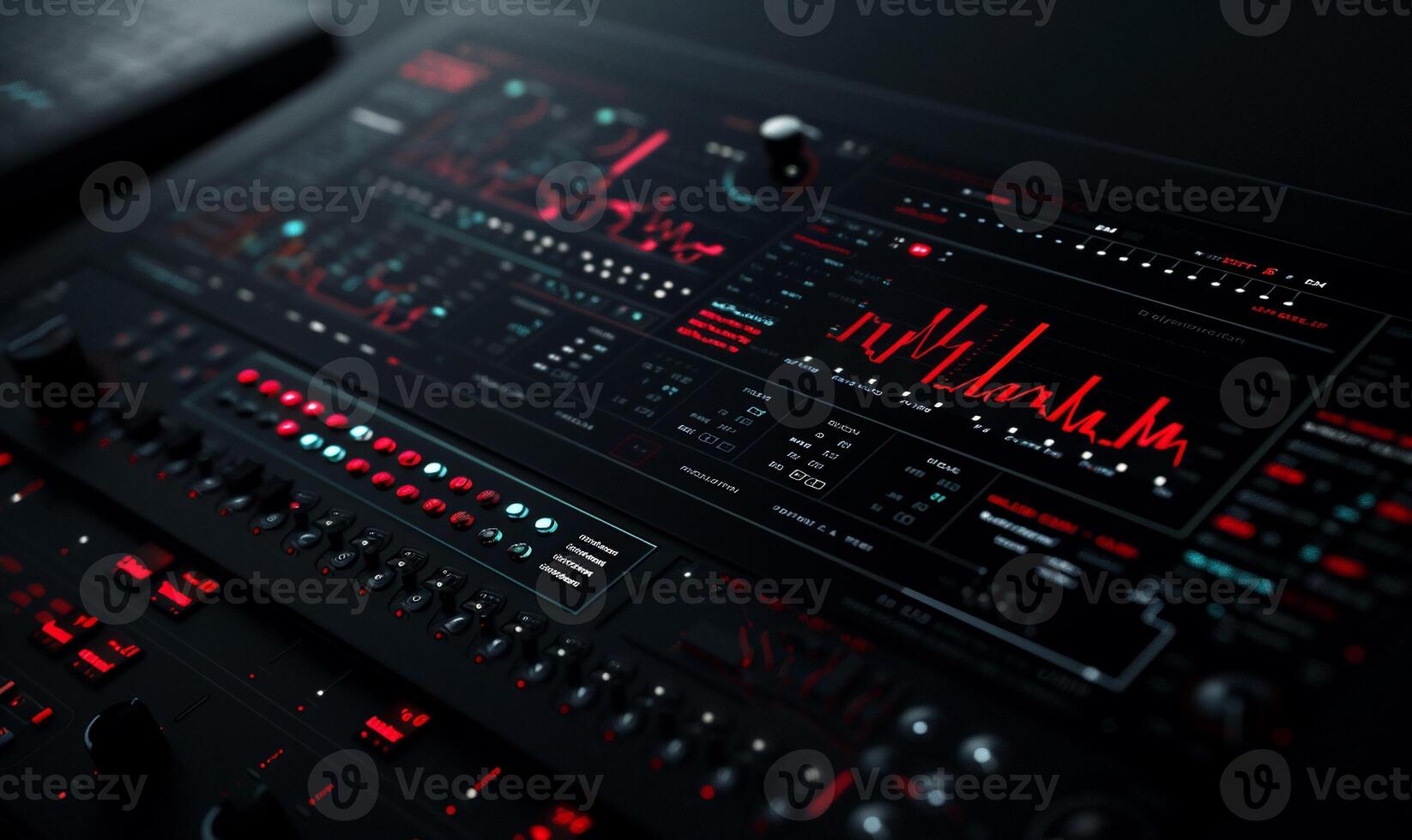 Synth panel with digital display and controls photo