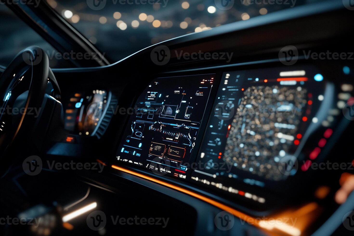Futuristic car dashboard with advanced displays photo