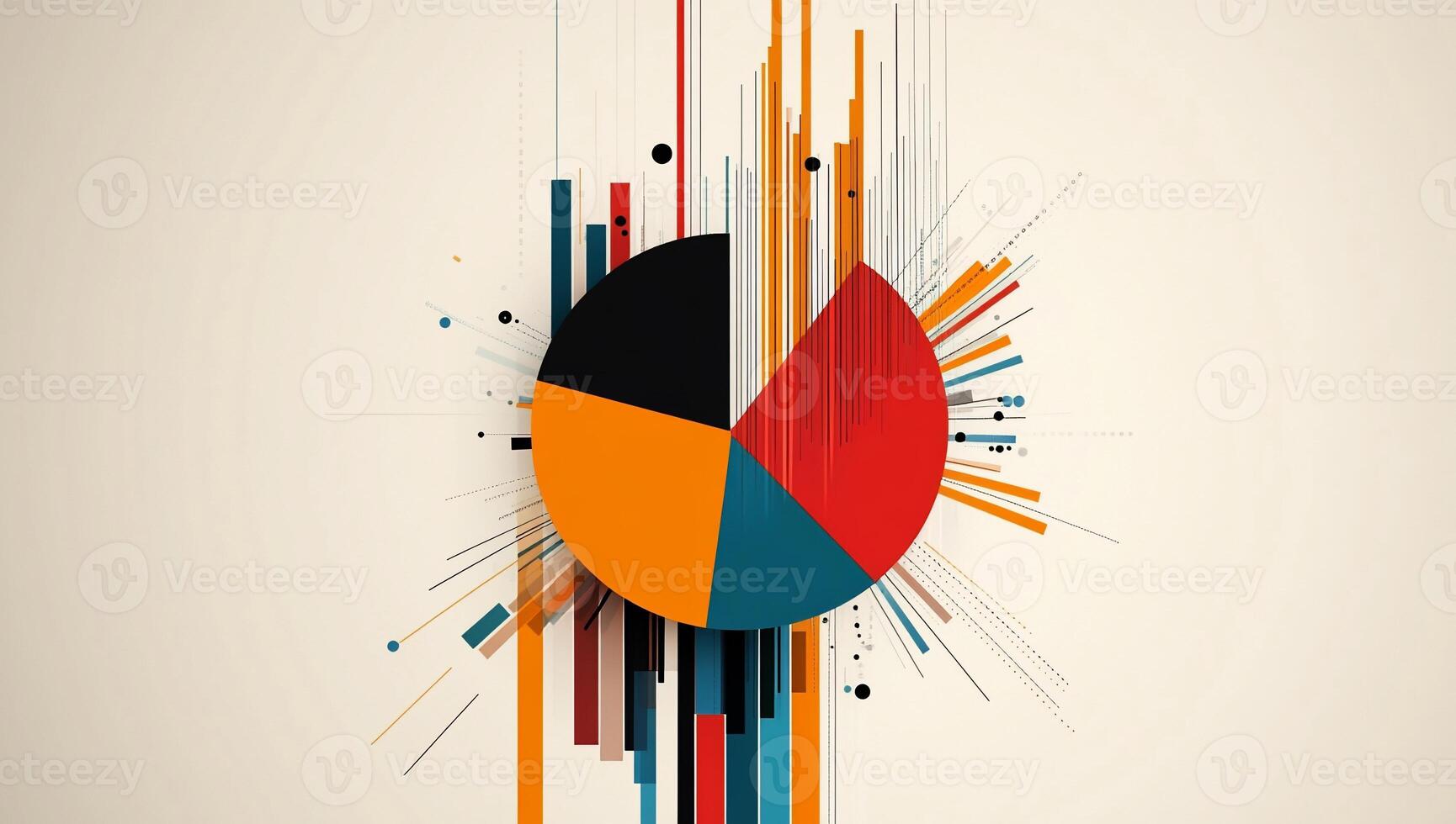 Colorful pie chart exploding with radiating lines and shapes photo