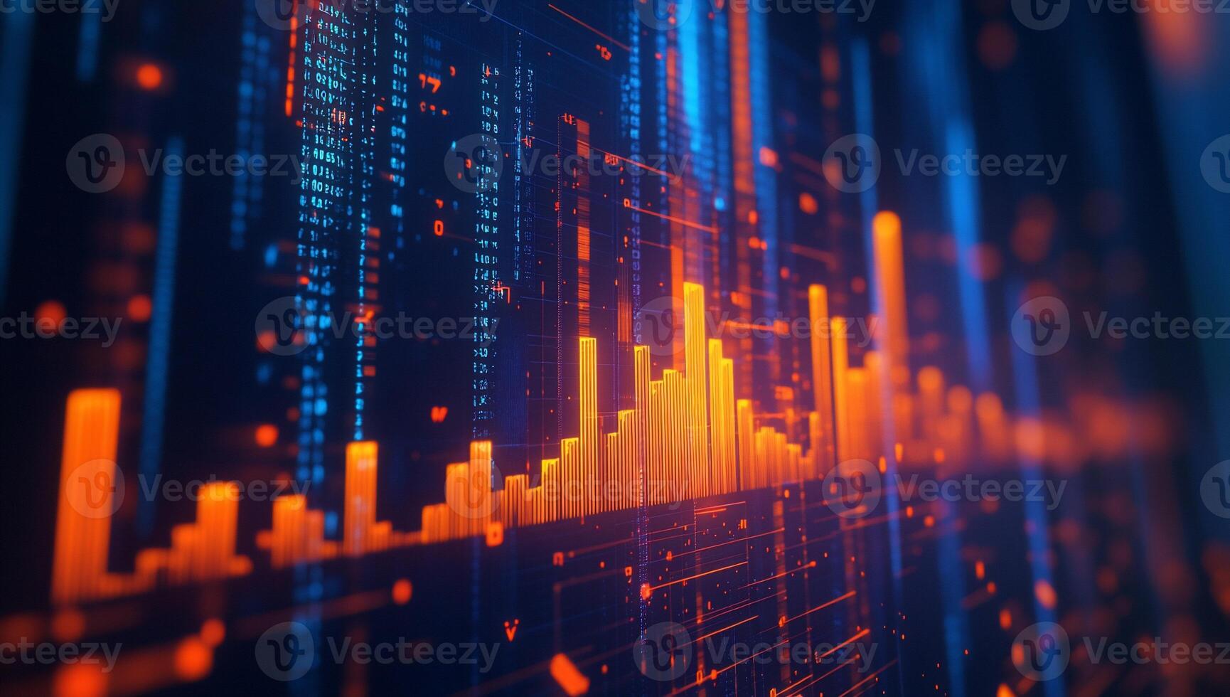 Dynamic data visualization display with orange and blue photo