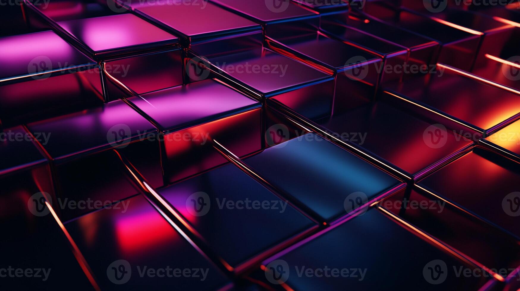 Abstract geometric pattern of stacked metallic cubes in vibrant colors photo