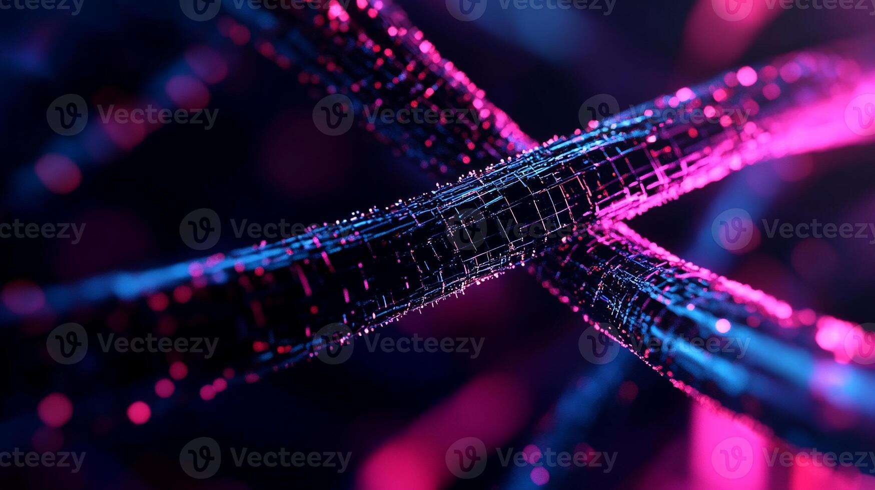 Complex network of interconnected strands. Intricate, glowing, digital structure photo