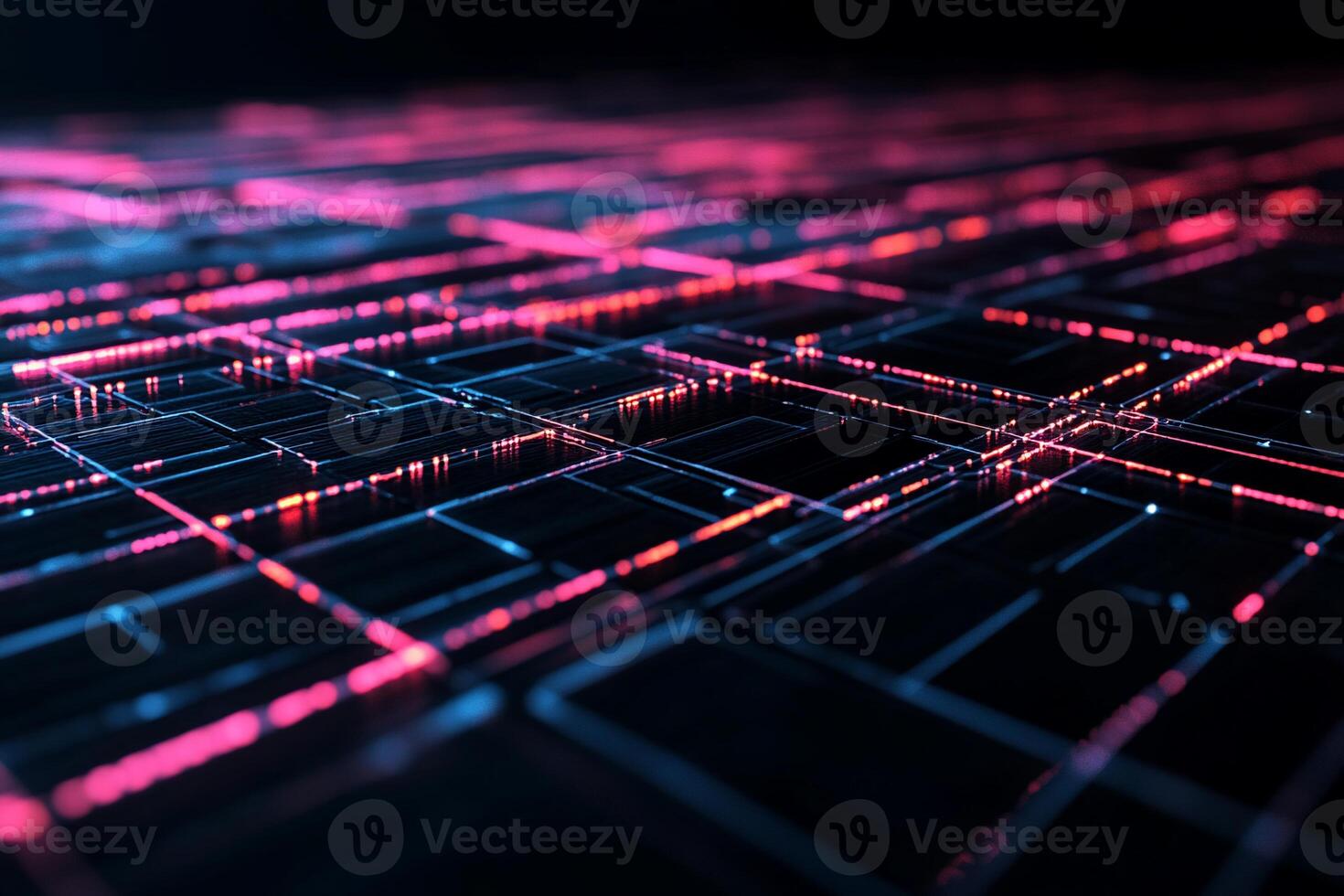 Abstract digital network grid, glowing lines, and interconnected squares photo