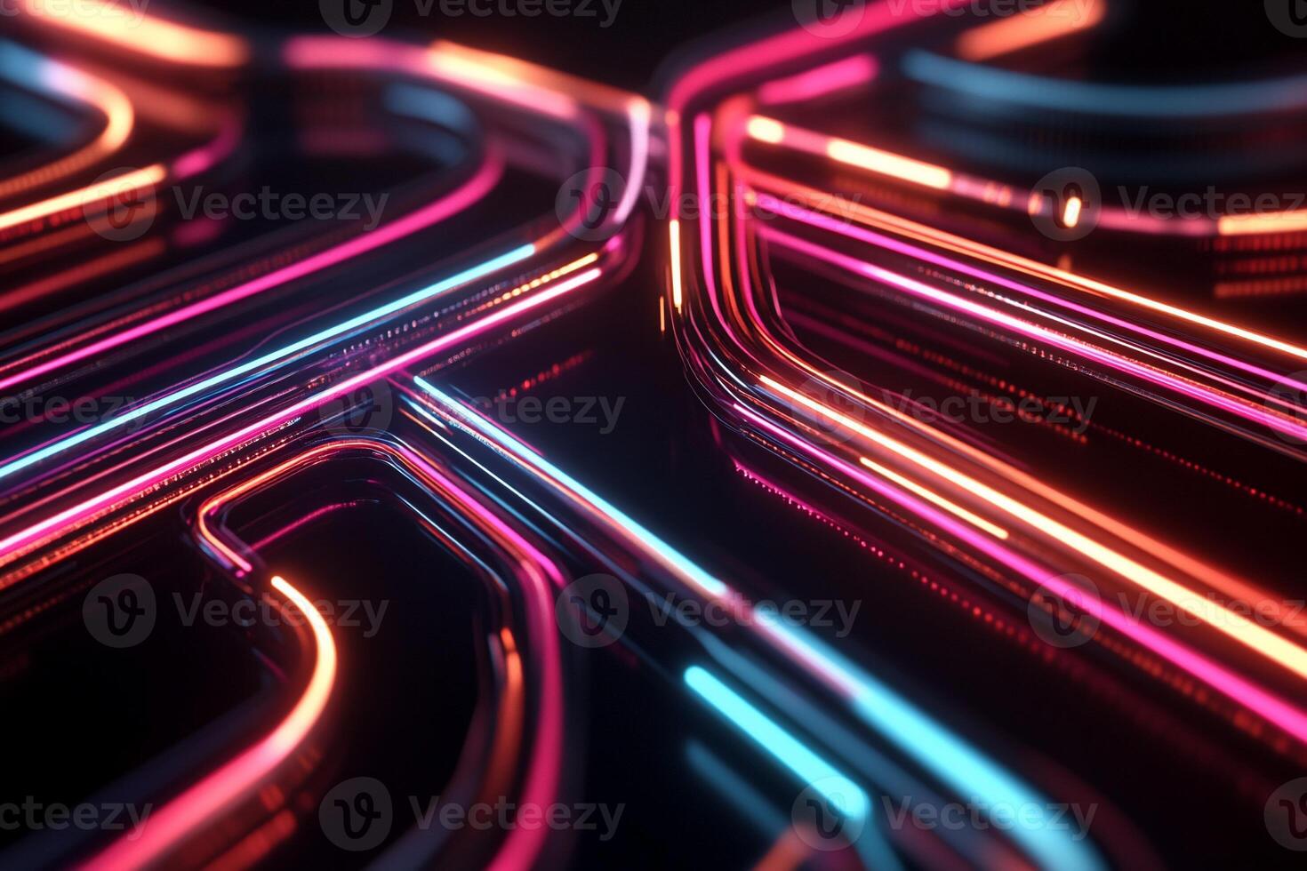 Abstract neon glowing lines intersecting photo