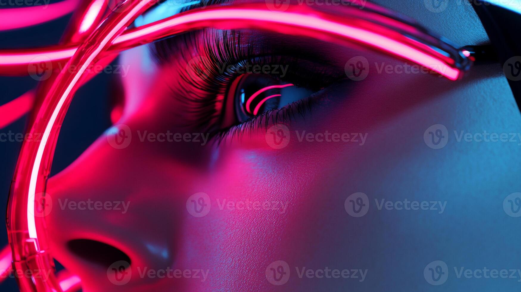 A woman with neon lights on her face photo