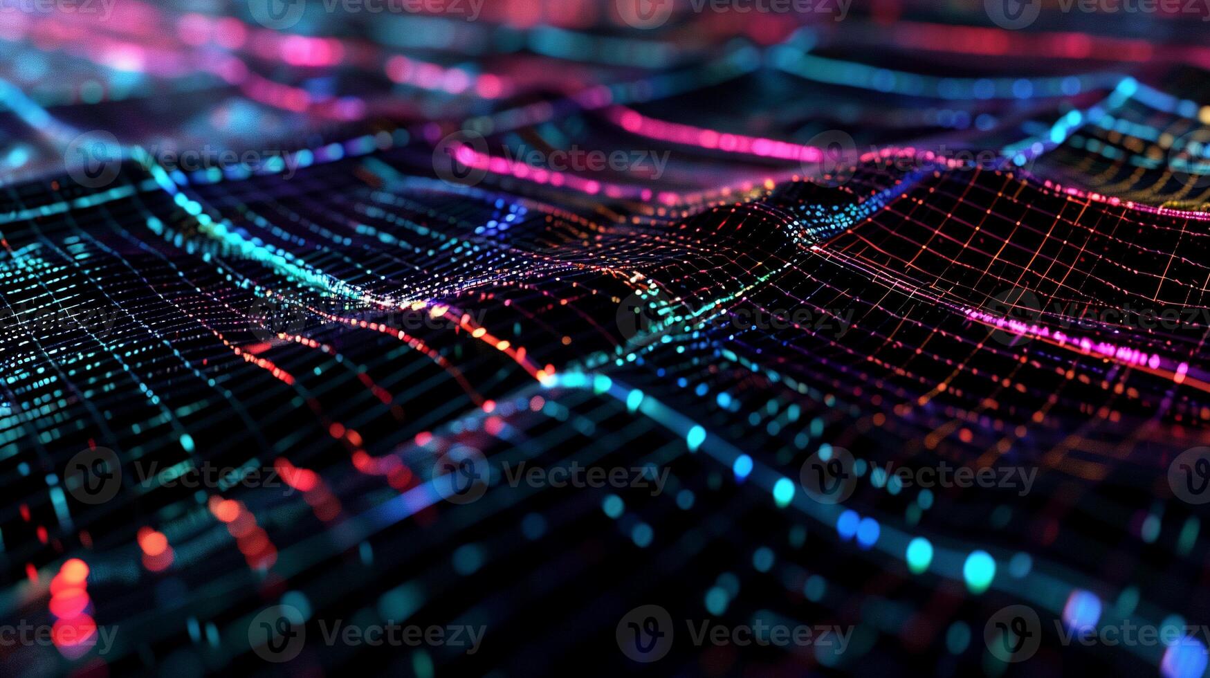 Abstract digital wave pattern with colorful data points photo