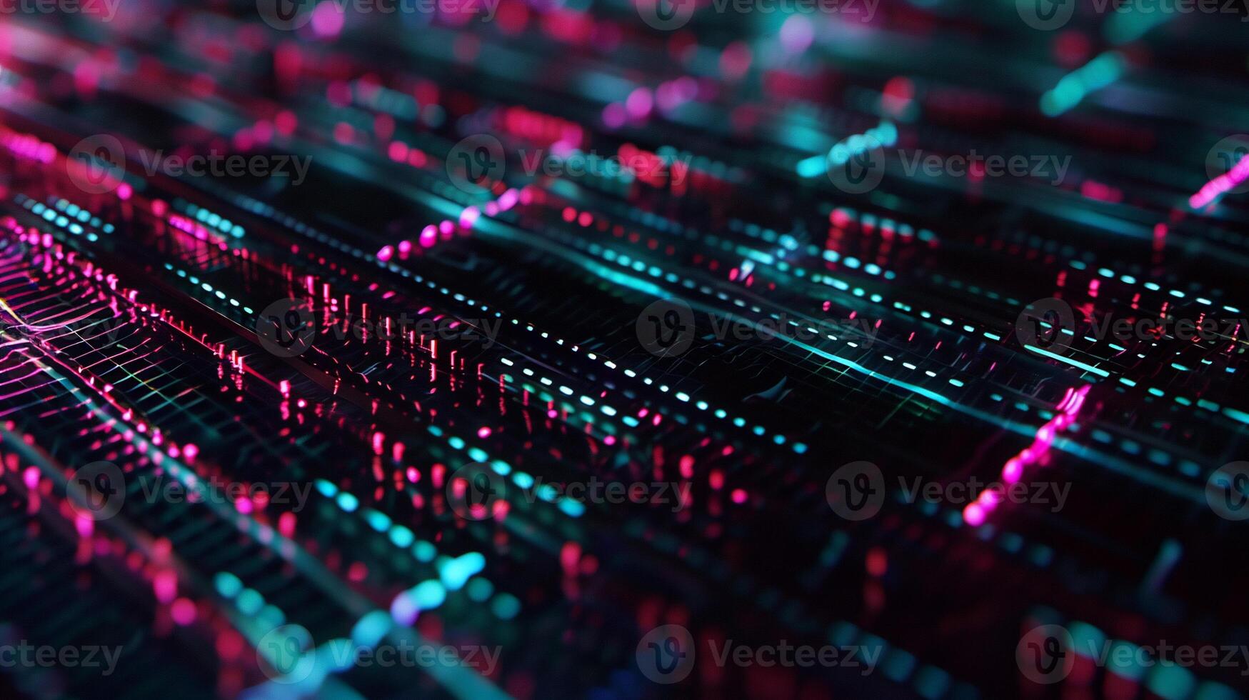 Futuristic data flow visualization. Dynamic network of interconnected lines and points, glowing in vibrant colors, suggesting complex information processing photo