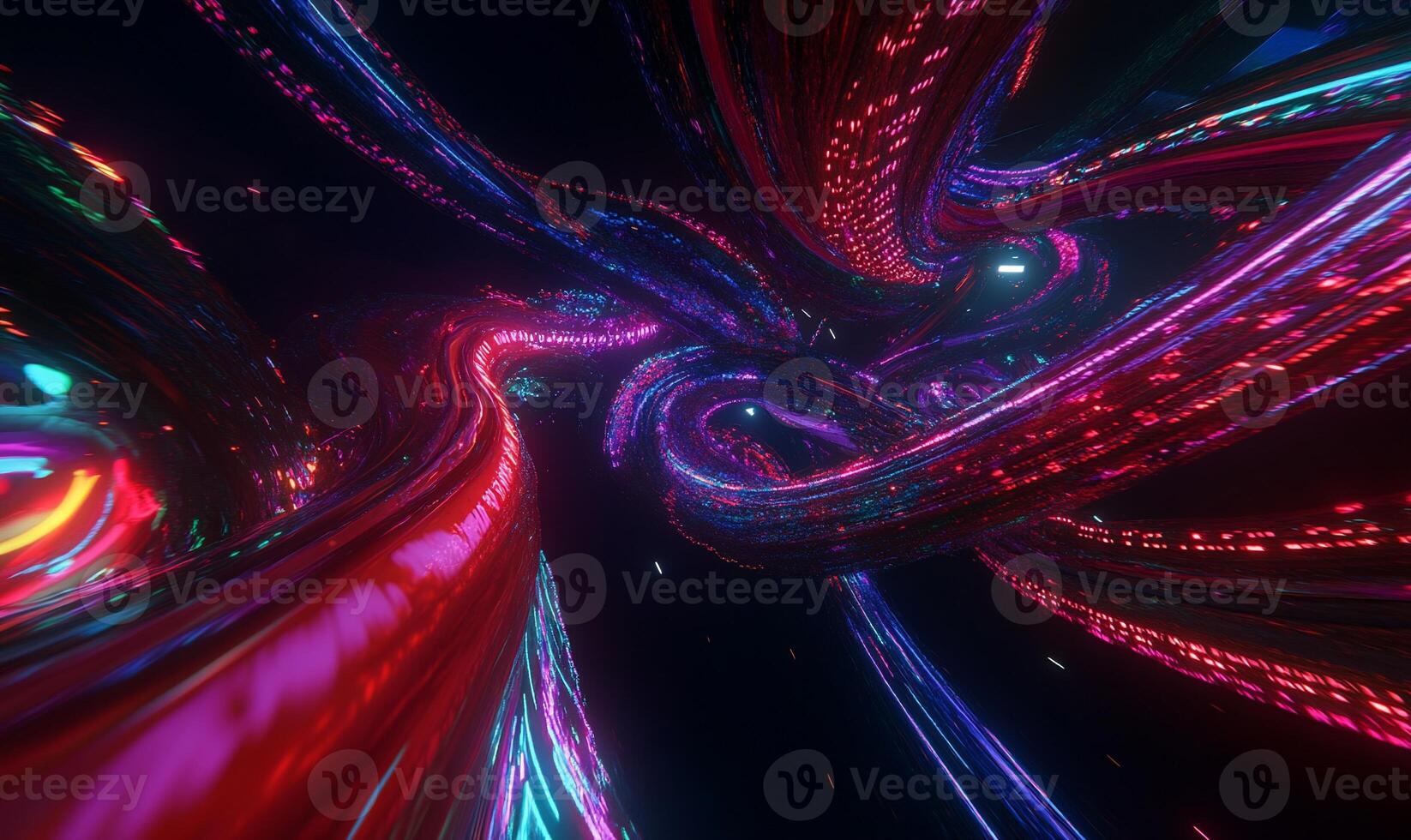 Abstract swirling neon lines in dark space photo
