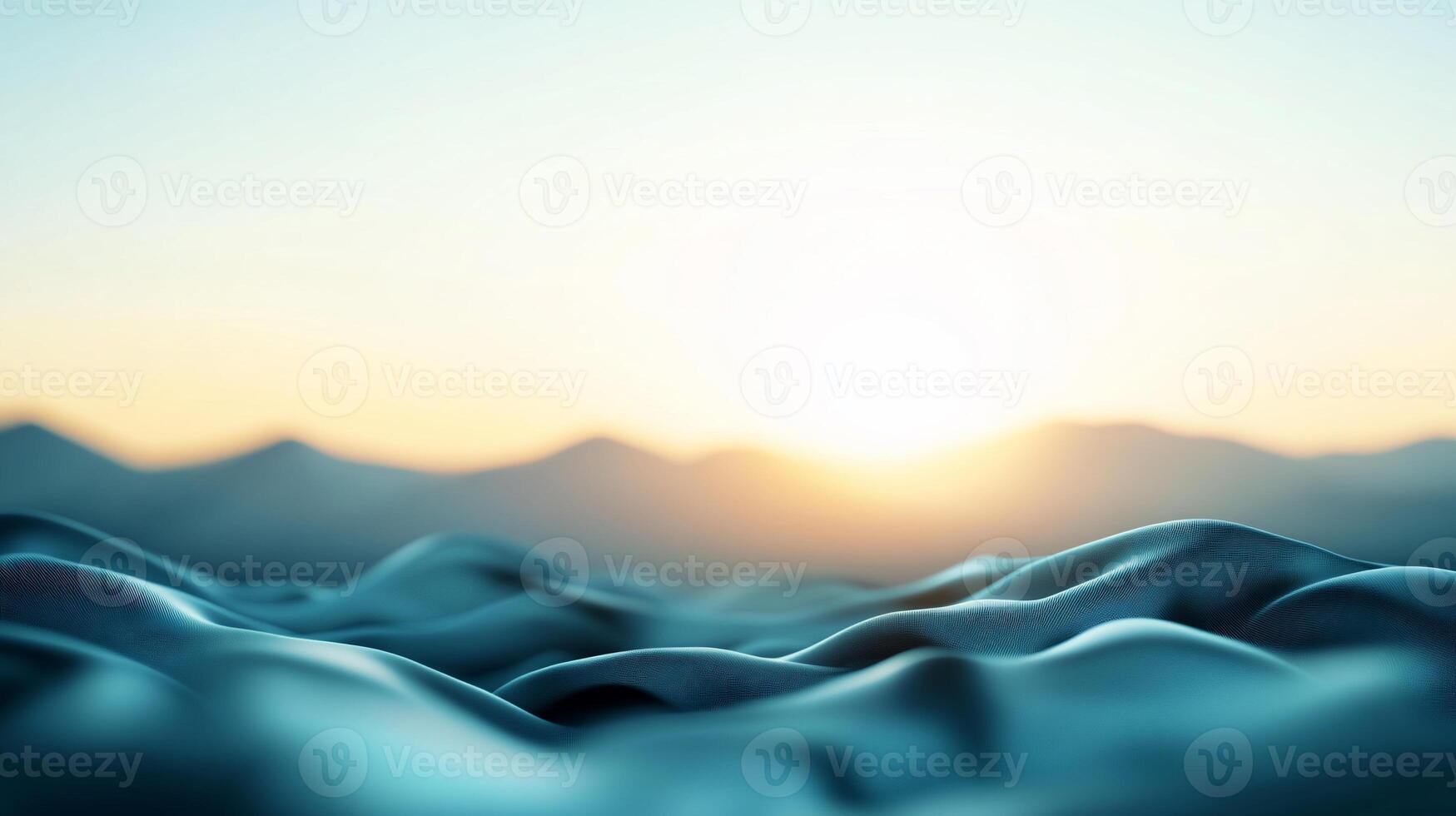 Abstract landscape with soft, undulating forms at sunrise. A serene, ethereal vista of smooth, flowing ridges against a pale, golden sky, bathed in the warm light of sunrise photo