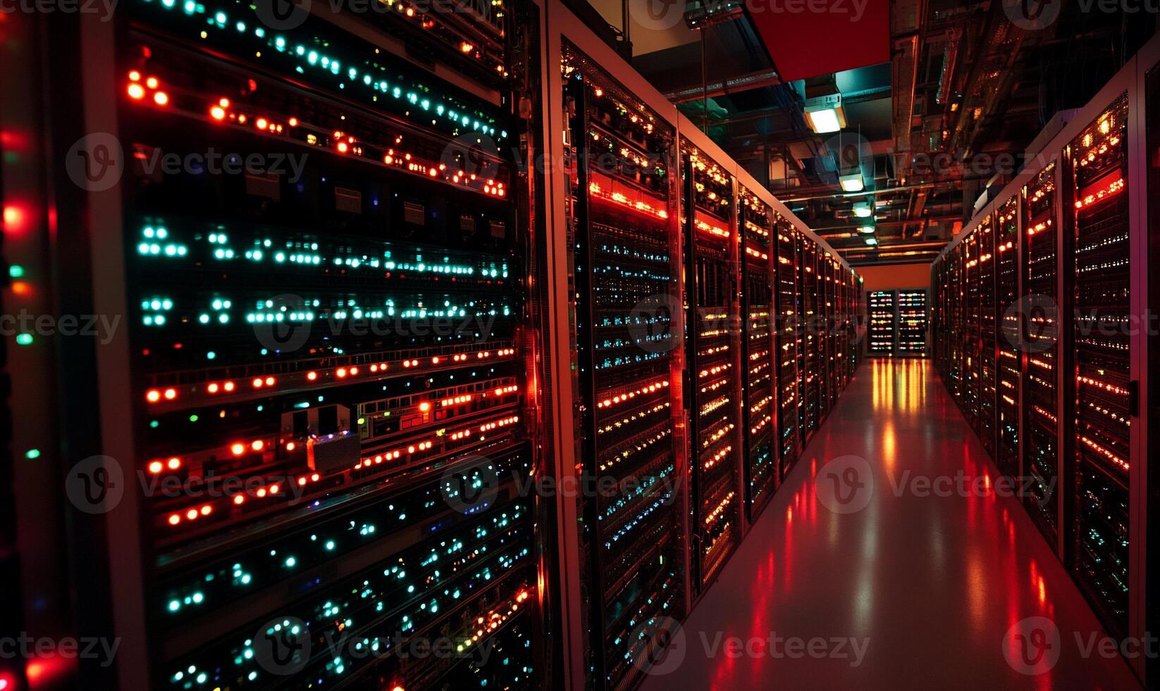 Server room. Data center interior. Rows of racks photo