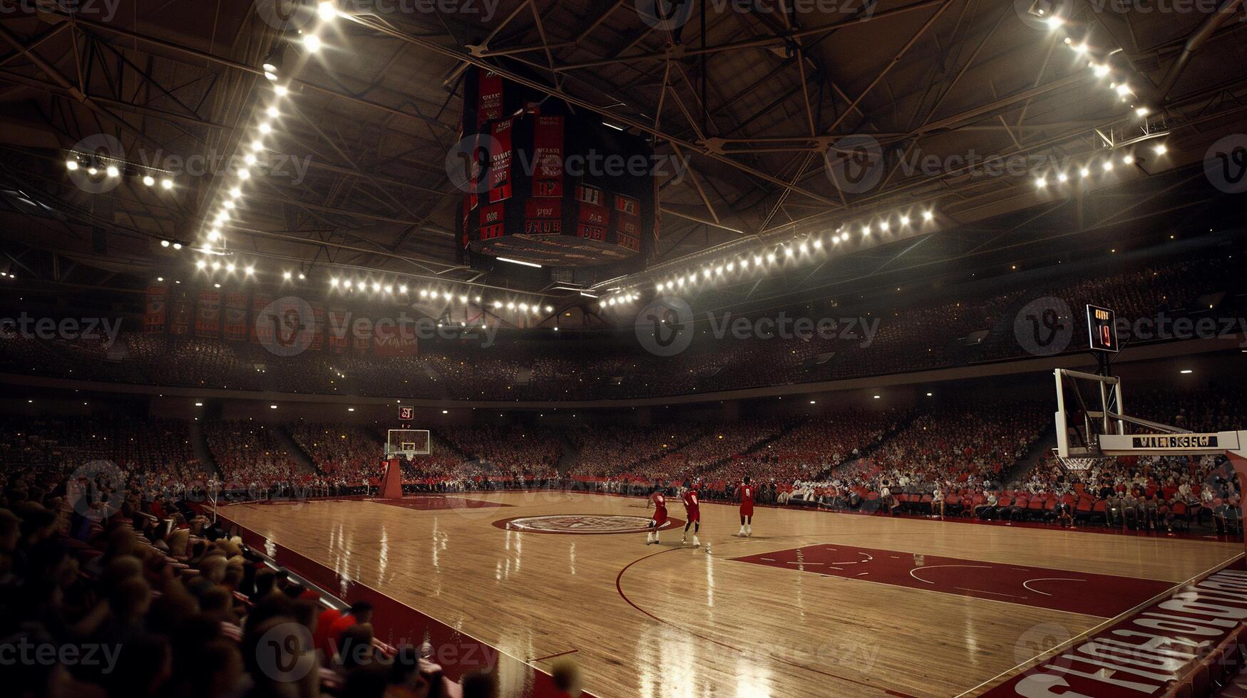 Basketball arena, packed crowd, game in progress photo