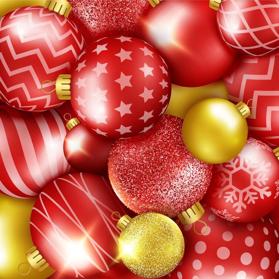 Christmas background with shining colorful balls. New year and Christmas card illustration on red background vector