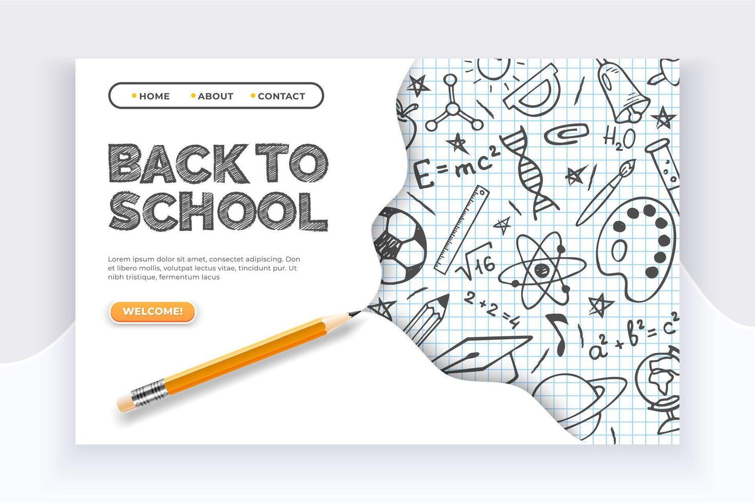 Back to school banner. Hand drawn educational supplies on list sheet and a pencil. Back to school education concept vector