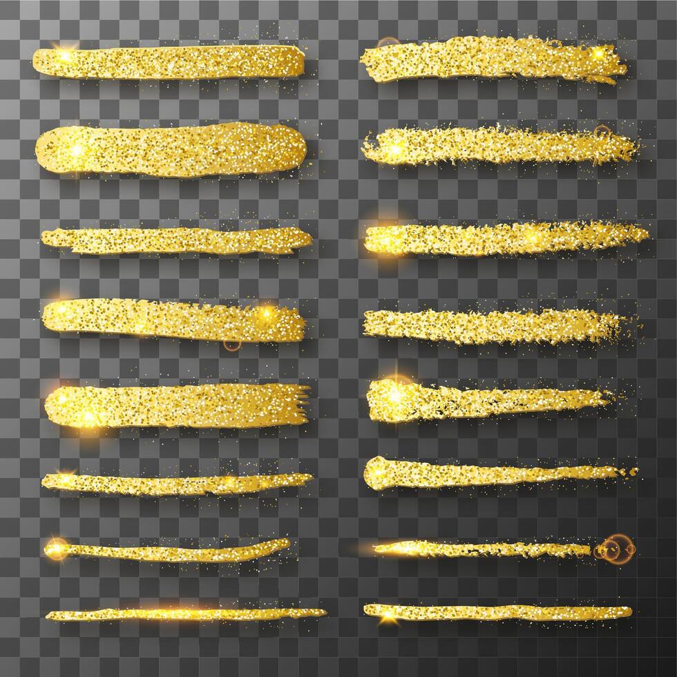 Gold glitter hand drawn paint brush strokes. Glitter texture. Gold sparkles. Grunge golden brush paint strokes vector